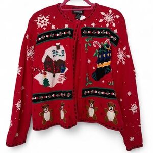 vintage 90s ugly christmas sweater grandma cardigan size xl